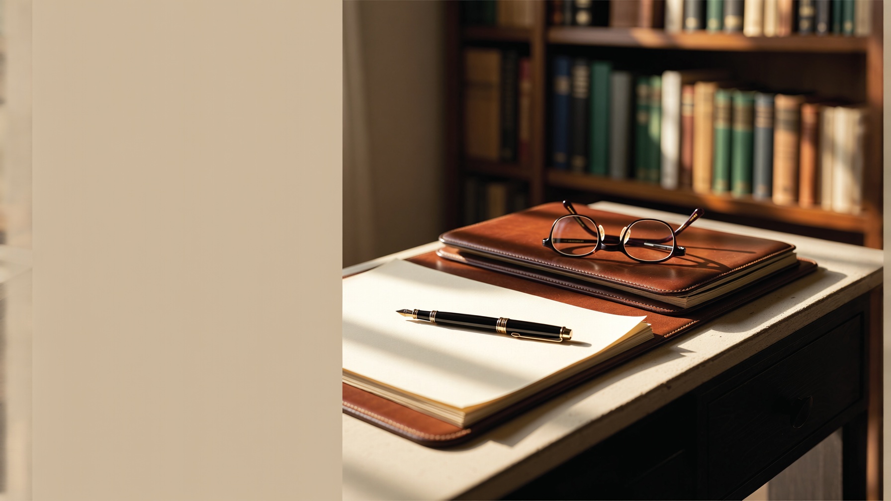 Formal letterhead and a leather document folder on a desk